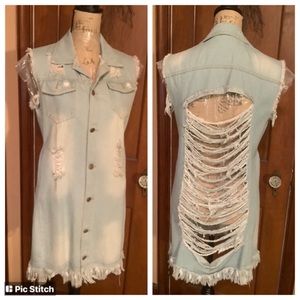 Jean Vest, Fringed & Frayed Snap Front
